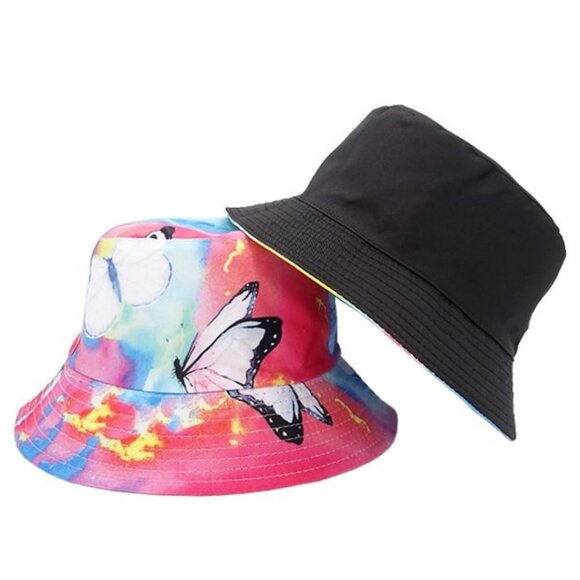 Butterfly & Tie Dye Print Reversible Bucket Hat Cap NWT - Picture 2 of 2
